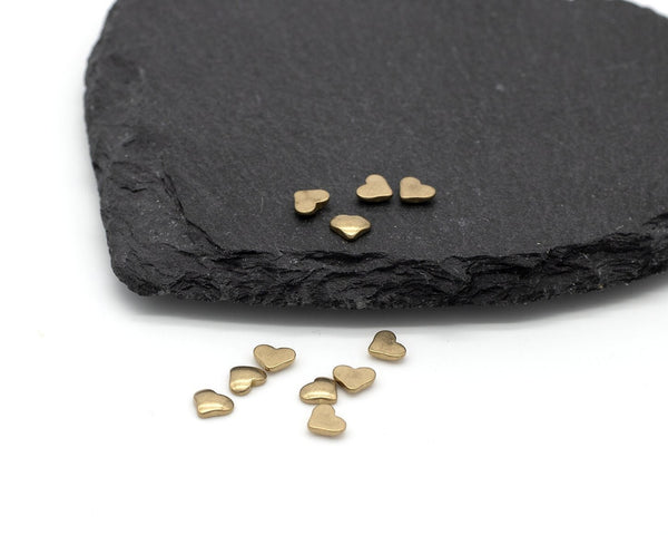 20 x Raw Brass Tiny Heart Cabochons, 4.5x1.5mm (C0378)