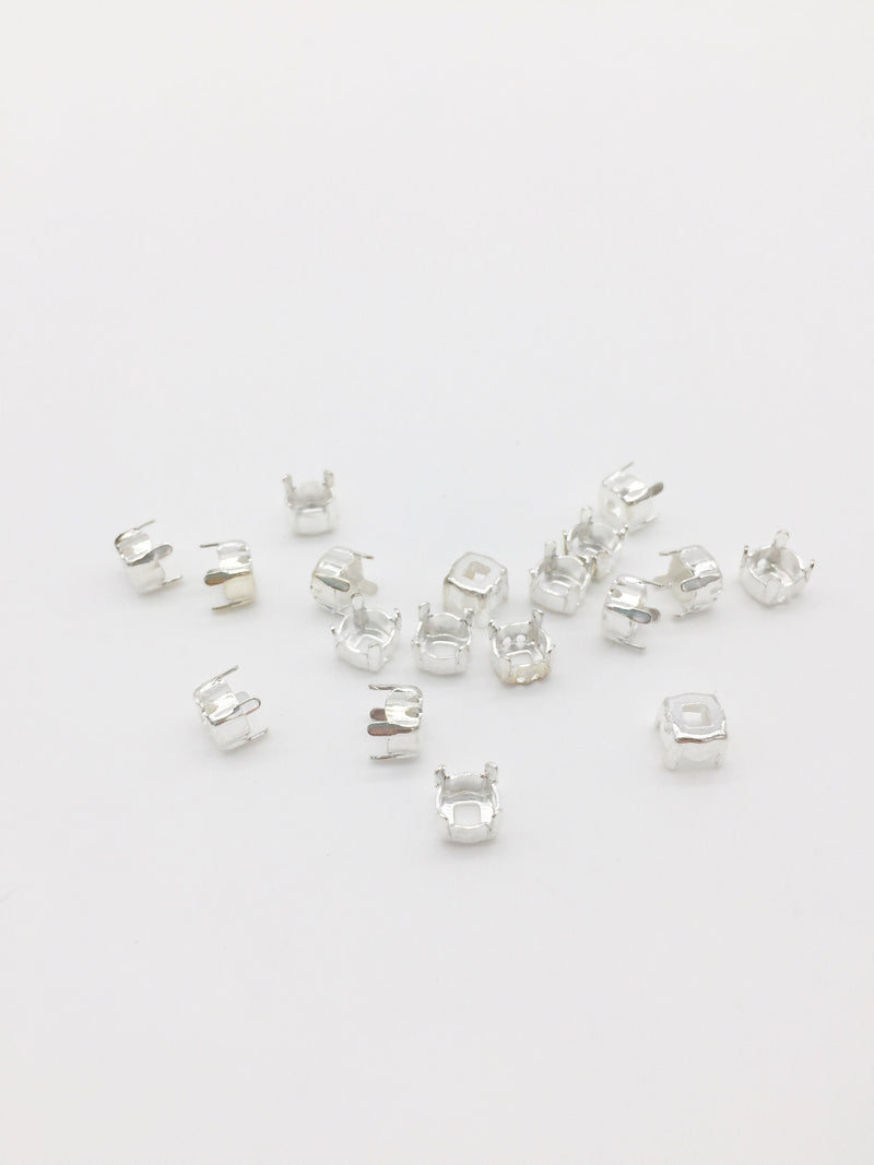 24 x 6x7mm Brass Setting for 6mm Round Crystals, Silver Bezel Claw Setting for Rhinestones(3724S)