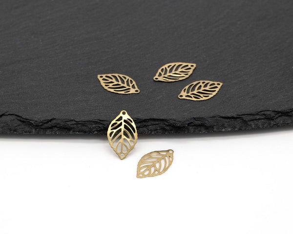 20 x Raw Brass Filigree Leaf Charms, 18x10mm (C0070)