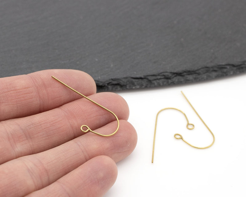 6 pairs x Raw Brass Elongated Ear Wire, 35x18mm Gold Tone Earring Hooks (C0681)