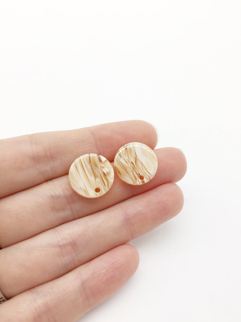 1 pair x Round Resin Earring Studs, Pastel Marble Effect Geometric Earring Posts