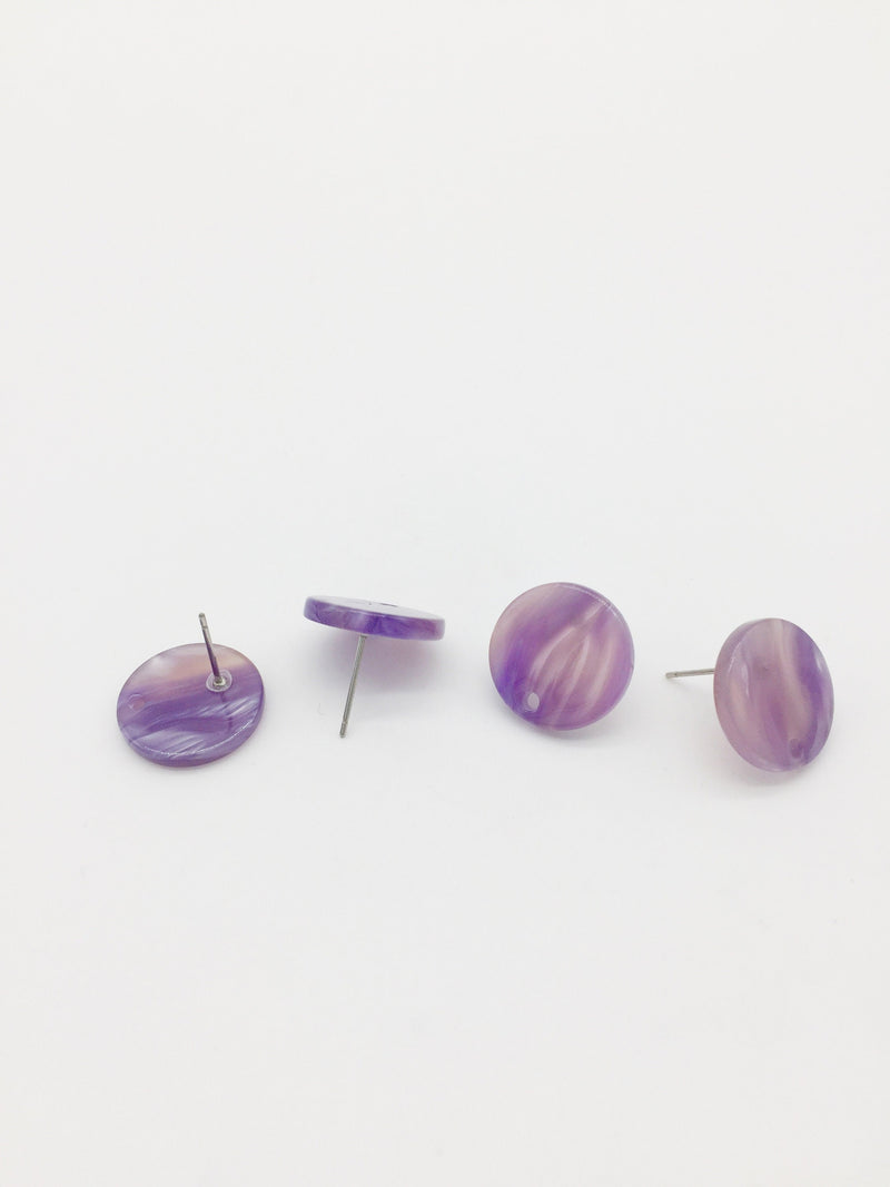 1 pair x Round Purple Marble Effect Resin Earring Studs Blanks