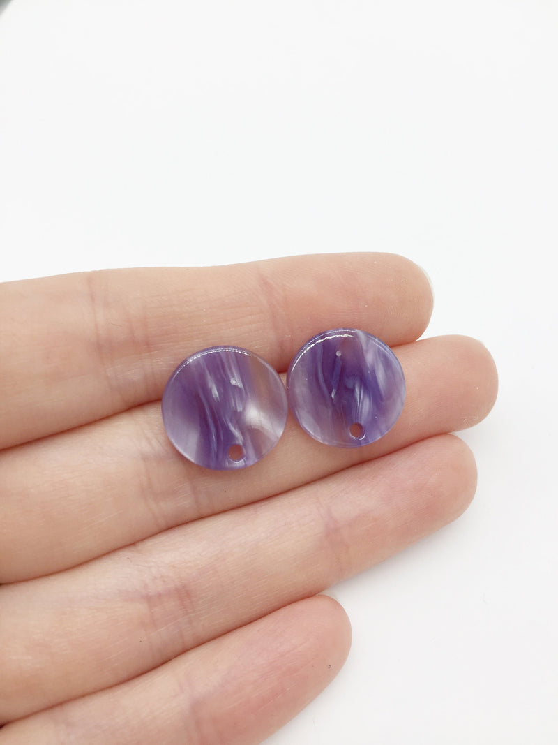 1 pair x Round Purple Marble Effect Resin Earring Studs Blanks