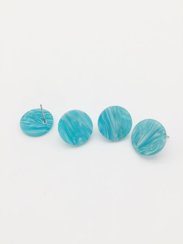 1 pair x Round Resin Earring Studs, Turquoise Marble Effect Geometric Earring Post Blanks