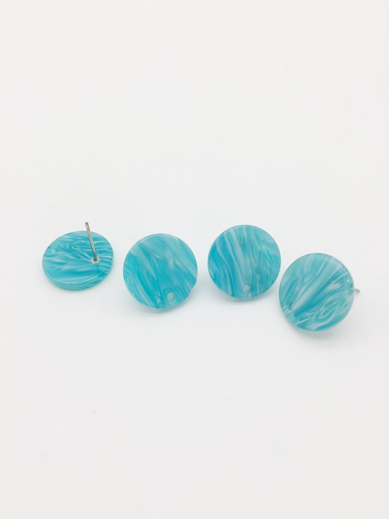 1 pair x Round Resin Earring Studs, Turquoise Marble Effect Geometric Earring Post Blanks