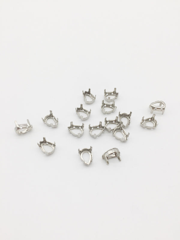 12 x 7x10mm Silver Tone Brass Setting for Pear Cut Stones, Sew-on Setting (3436)